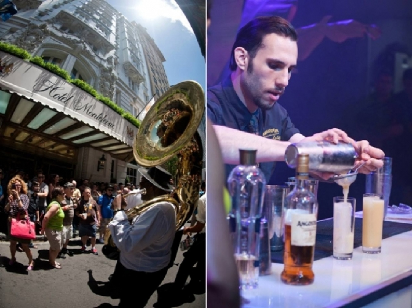 左／ジャズが響きわたるメイン会場前。　右／TOTC期間中のイベントには、カクテルコンペも開催！