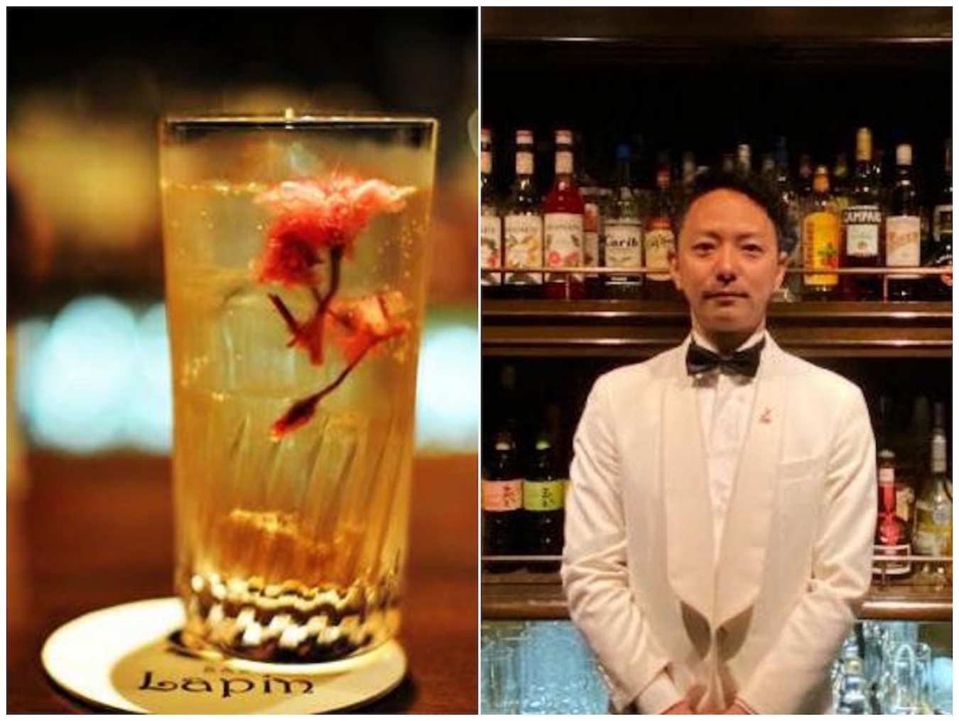 中洲「BAR Lapin」の上野真暉さんと、桜の香りを纏わせた「Beau Parfum(ビュー パルファン)~美しい香り~」。