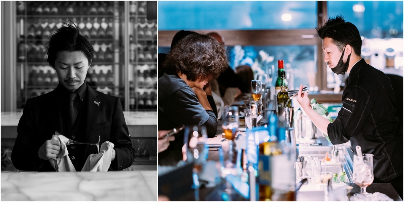 ＜左＞Bar Society (パークホテル東京) にて＜右＞海外でのゲストシフト