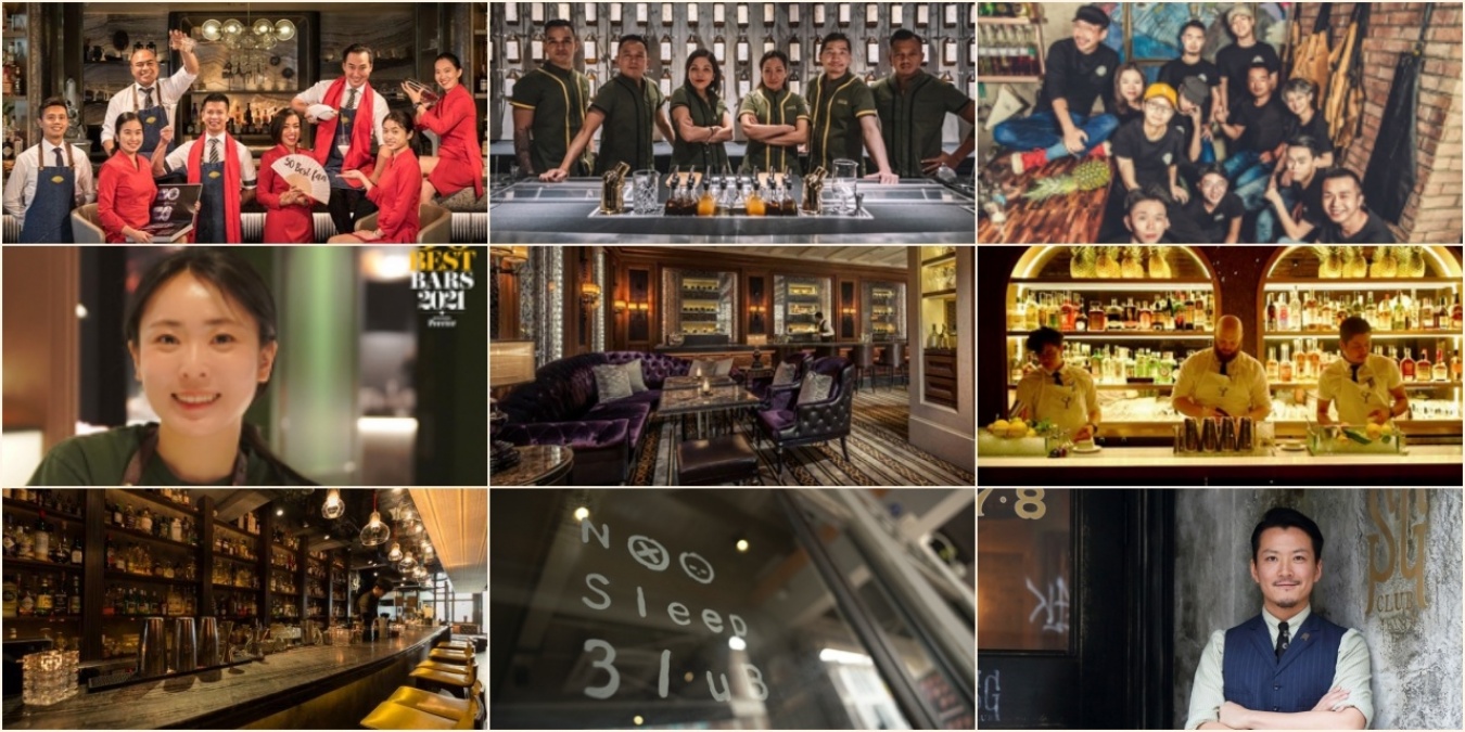 個別賞受賞者（上段左から） 「MO Bar」、 「 Penicillin」、「 E.P.I.C. 」（中段左から）Bannie Kangさん、  「Caprice Bar」、 「The Diplomat」、（下段左から） 「Quinary」、 「No Sleep Club」、後閑信吾さん