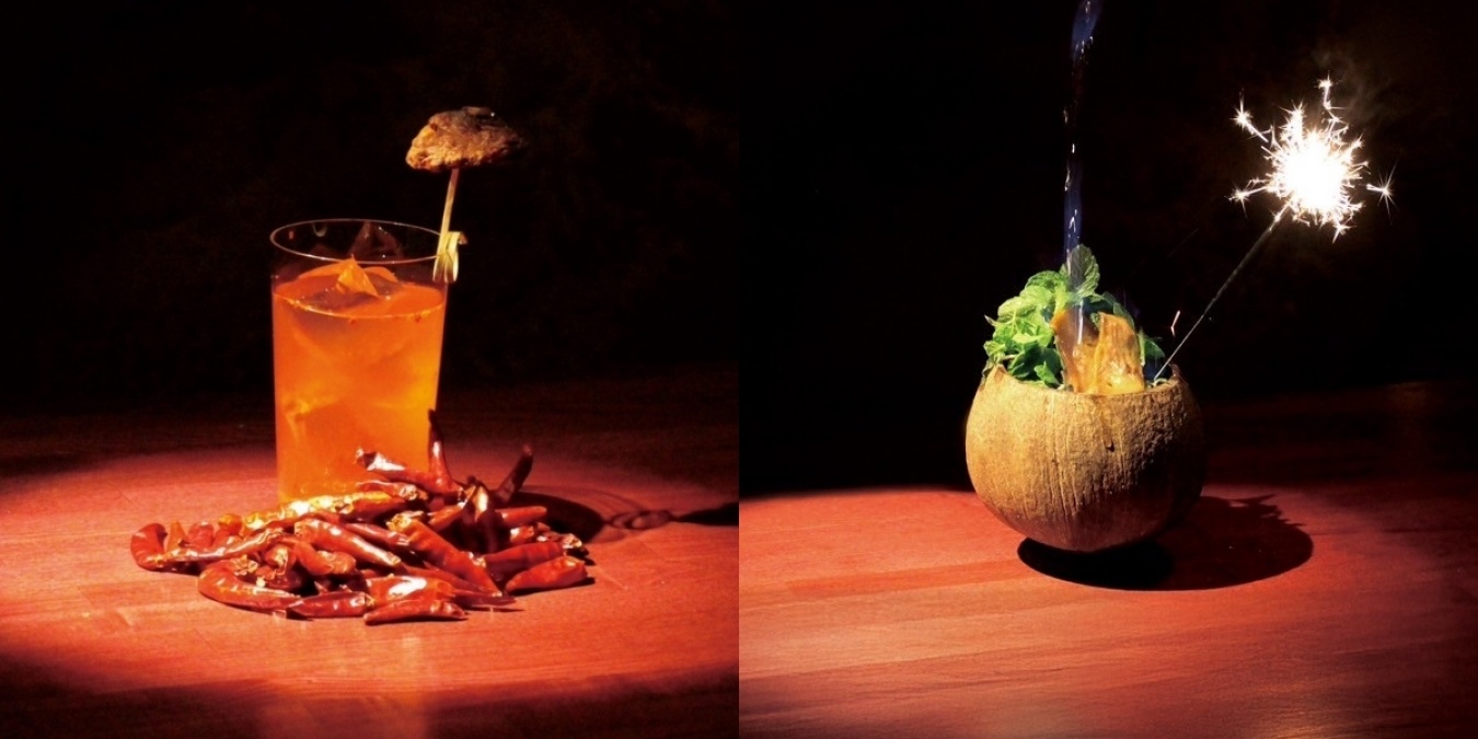 「Bar NOW」は川崎初のミクソロジーバー!地元川崎のローカルをしっかりと生かしたカクテルを提供。川崎発祥のB級グルメ・ニュータンタンメンをオマージュしたニュータンタンミュール(左)や、日本初のナイター開催の川崎競馬場からミントジュレップをツイストした川崎記念JPN I(右)が楽しめる。