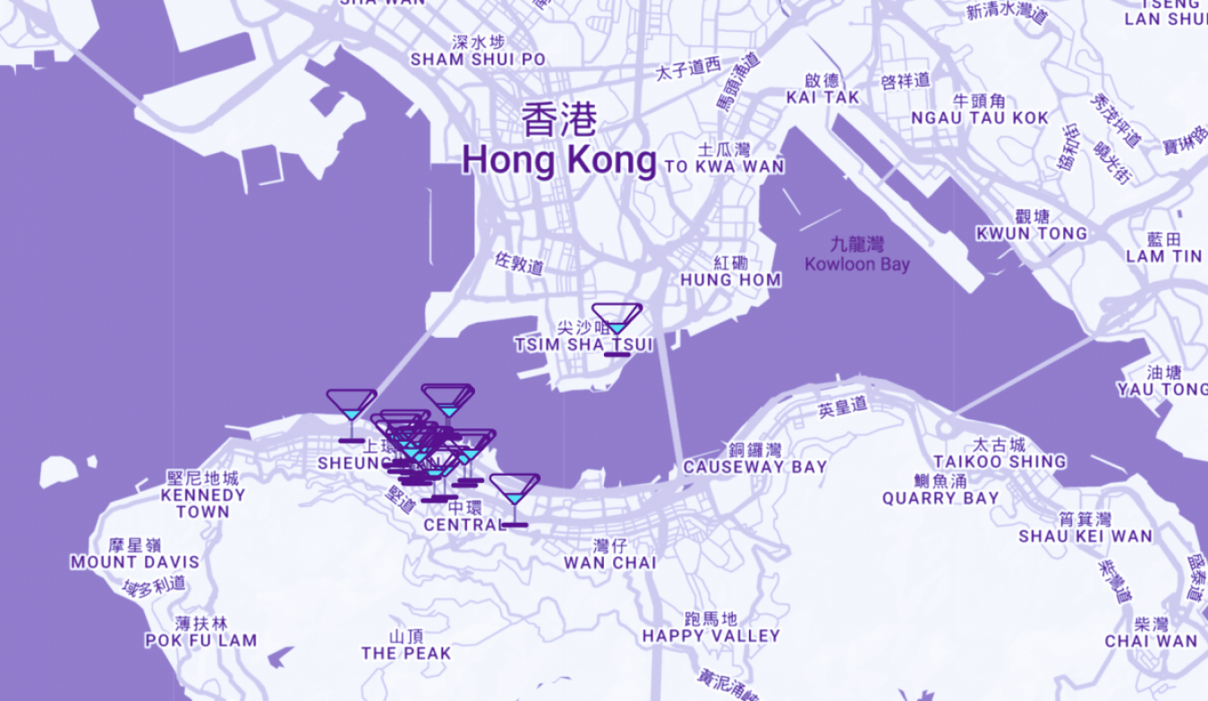 香港政府観光局による、Asia’s 50 Best BarsのアワードバーMAP。