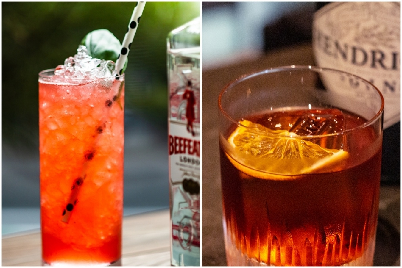 左／ピンクが美しい「ルバーブ・ボム」。右／TRUNK(HOTEL)スタイルの「ネグローニ」。