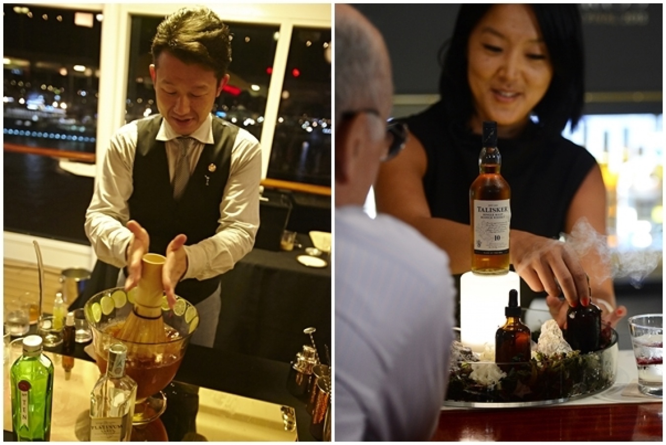 左：Punch＆Glass Challengeでの宮﨑剛志氏。右：Red Carpet Challengeでのモニカ・バーグ氏。