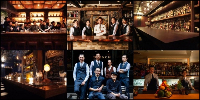 日本の入賞店（上段左から）「The SG Club」,「Bar BenFiddich」,「Bar High Five」,（下段左から）「Bee's Knees」,「Bar Trench」,「Bar Orchard Ginza」