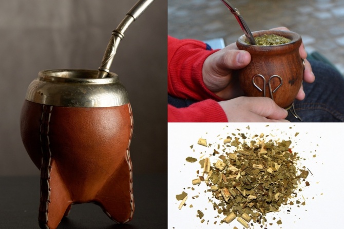 マテ茶の伝統的でユニークな飲み方。「グアンパ」という容器と、先端にフィルターが付いた「ボンビージャ」というストローを使う。